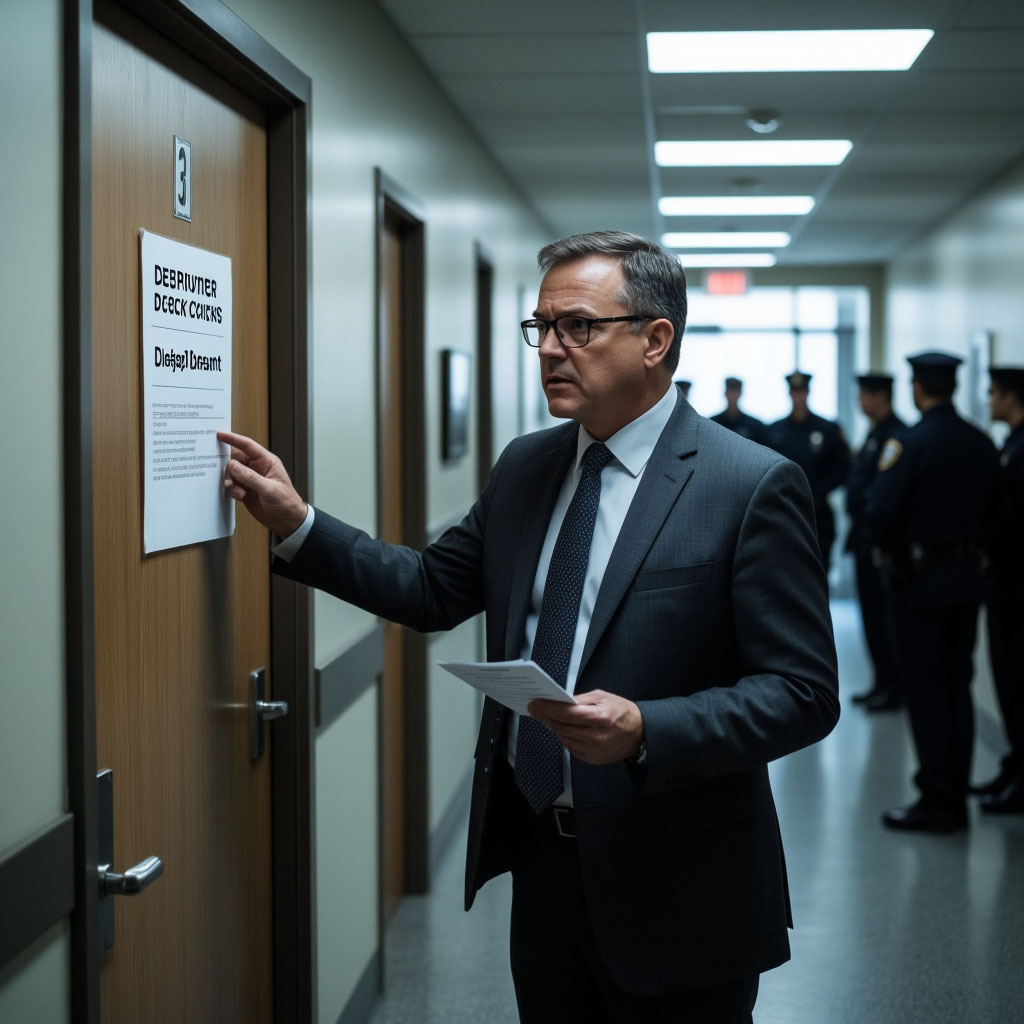 На картинке изображено Мужчина в здании налоговой инспекции