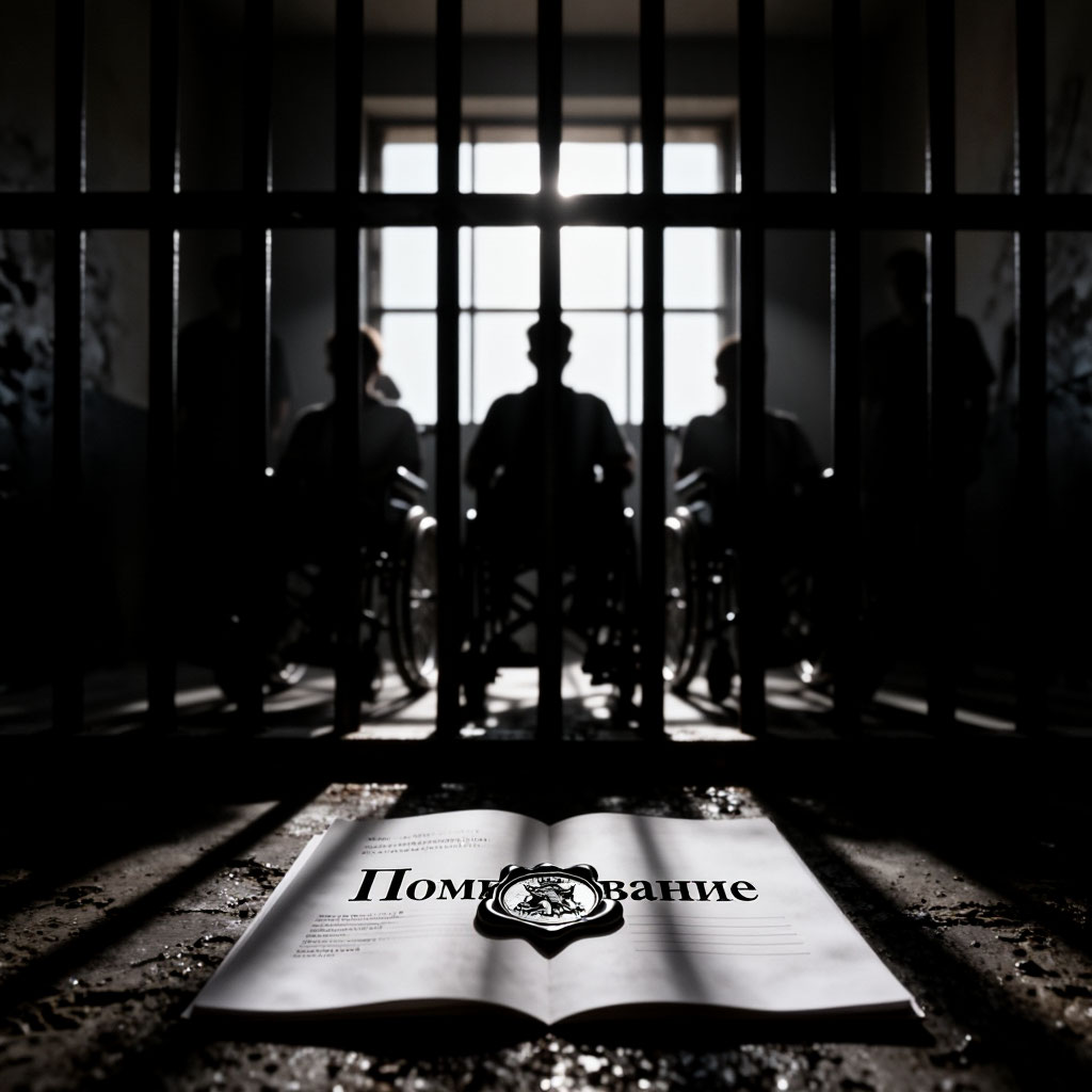 На картинке изображено Люди в инвалидных колясках за тюремной решёткой