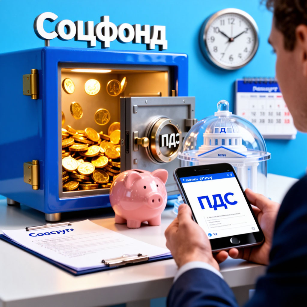 На картинке изображено Мужчина сидит перед сейфом, из которого сыплются монеты, в руках держит планшет