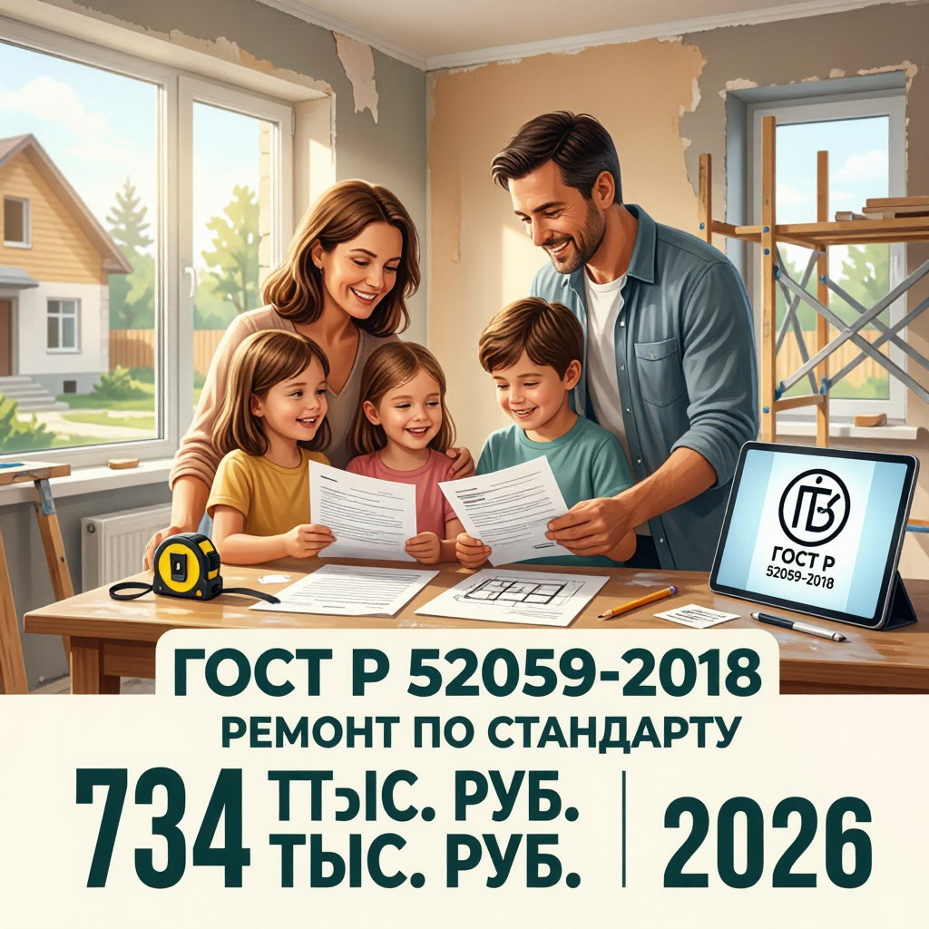 На картинке изображено Семья в квартире делает ремонт